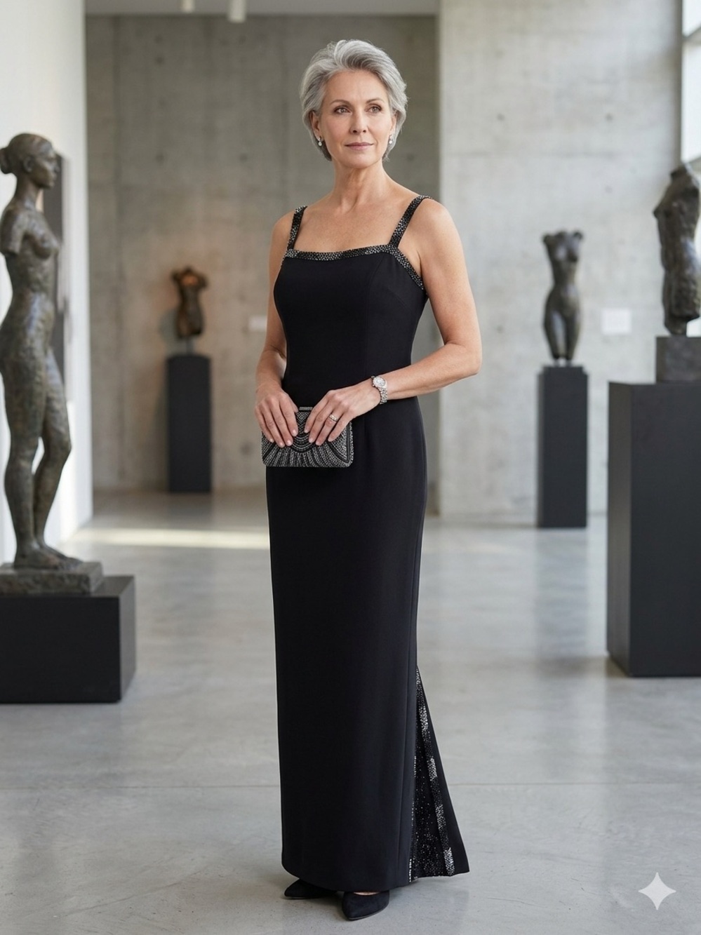 Classic Black Sleeveless Wedding Gown with Sparkle Trim